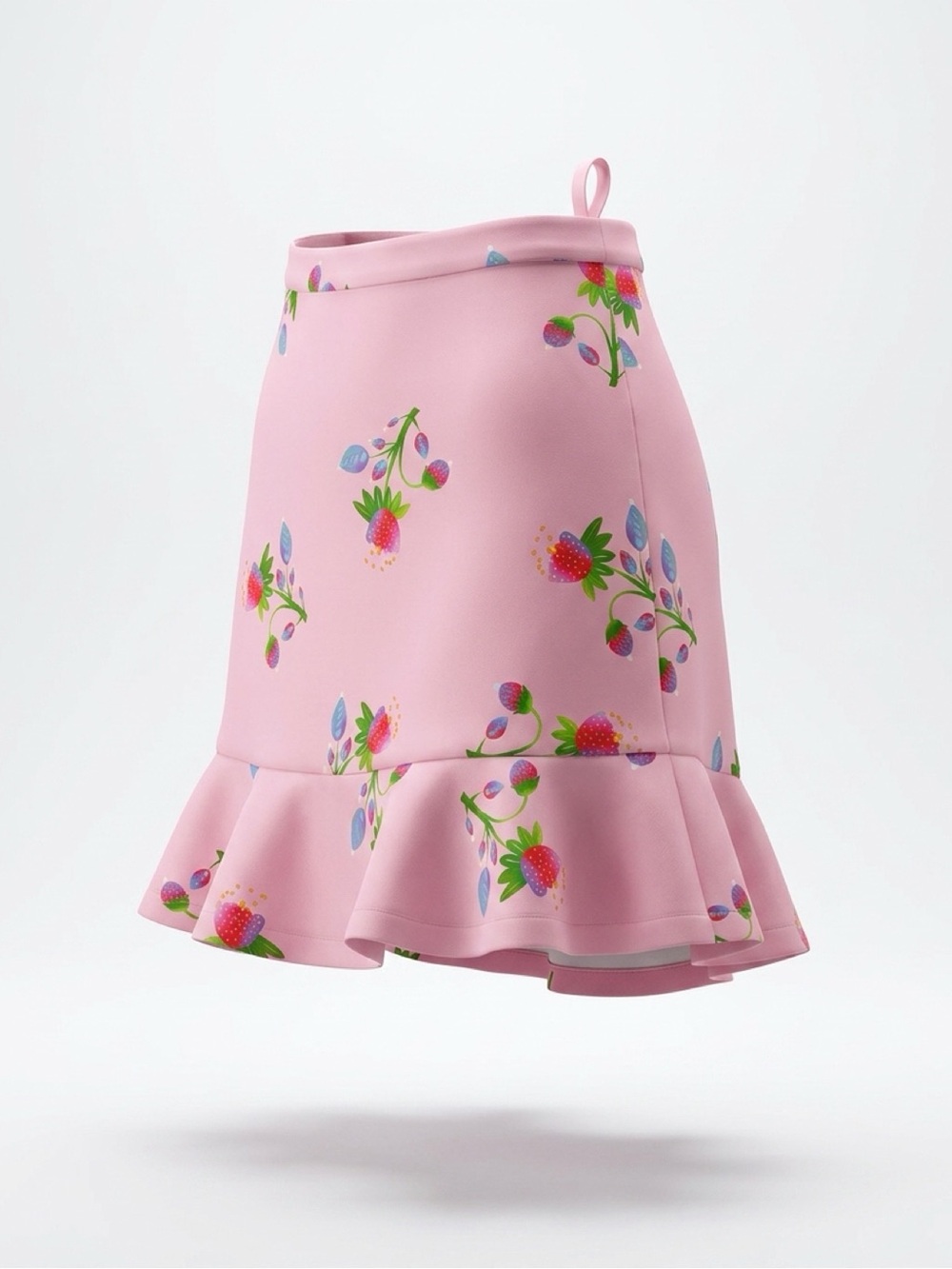 Cynthia Rowley Pink Strawberry Print Ruffle-Hem Skirt
